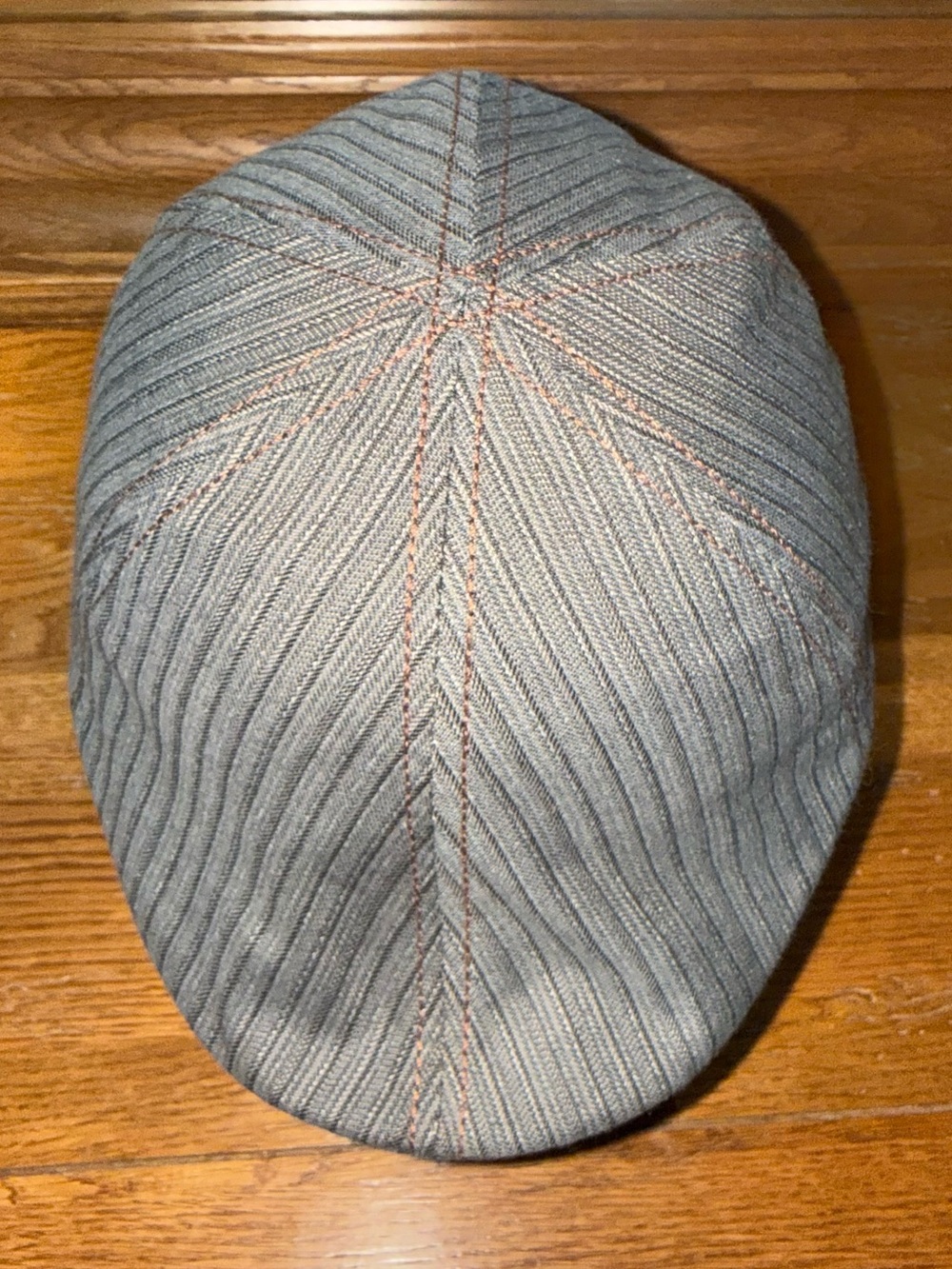 Goorin Bros Grey Pinstriped Flat Cap with Tan Silk Lining